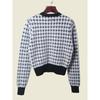 American Brand G Home Mink-like Wool Long Sleeves Cardigan Export round Neck Classic Style Houndstooth Women's Sweater Outwear