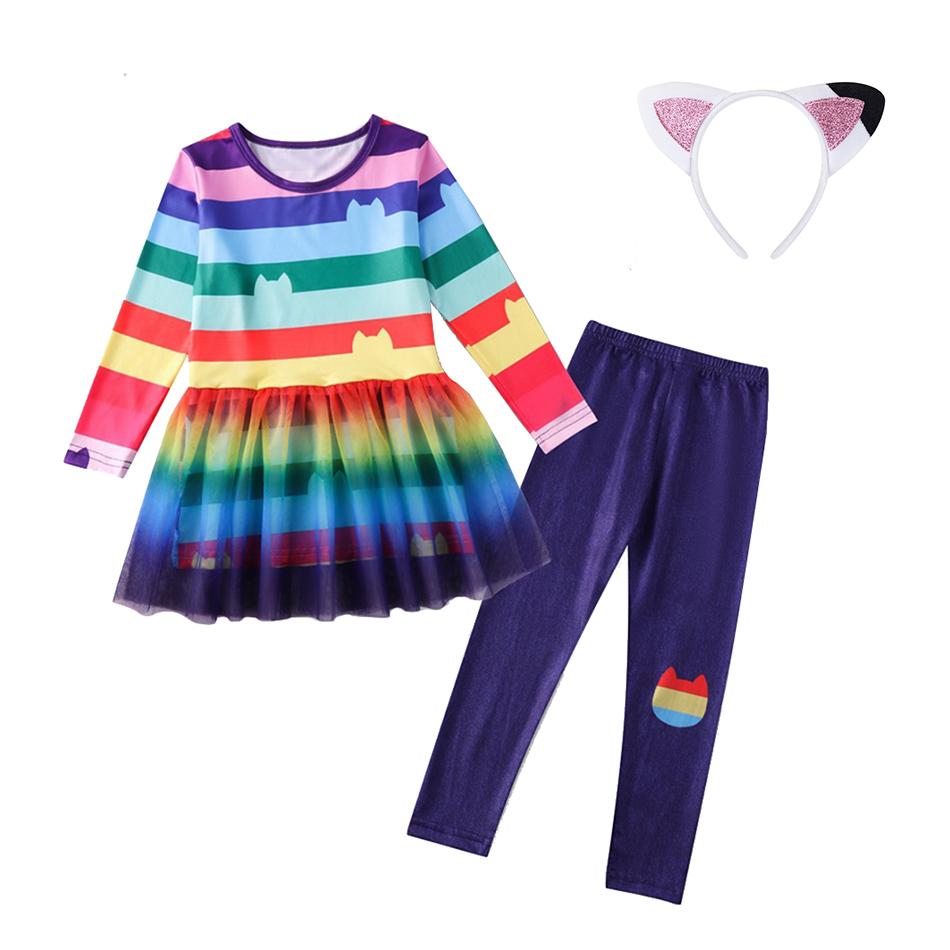 Bambole Gabby Travestimento Casa delle Bambole Cartone Animato Gioco di Ruolo Set da 2 Pezzi Vestiti in Tulle a Righe Gioco per Bambini Tema Festa Abito
