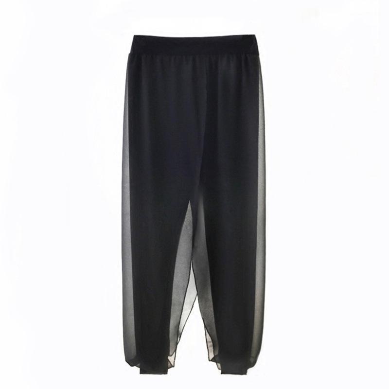 Women's Chiffon Harem Pants - Lightweight, Loose, Solid Color, Mesh Bloomers, Two-Piece 9-Point Style, Plus Size.