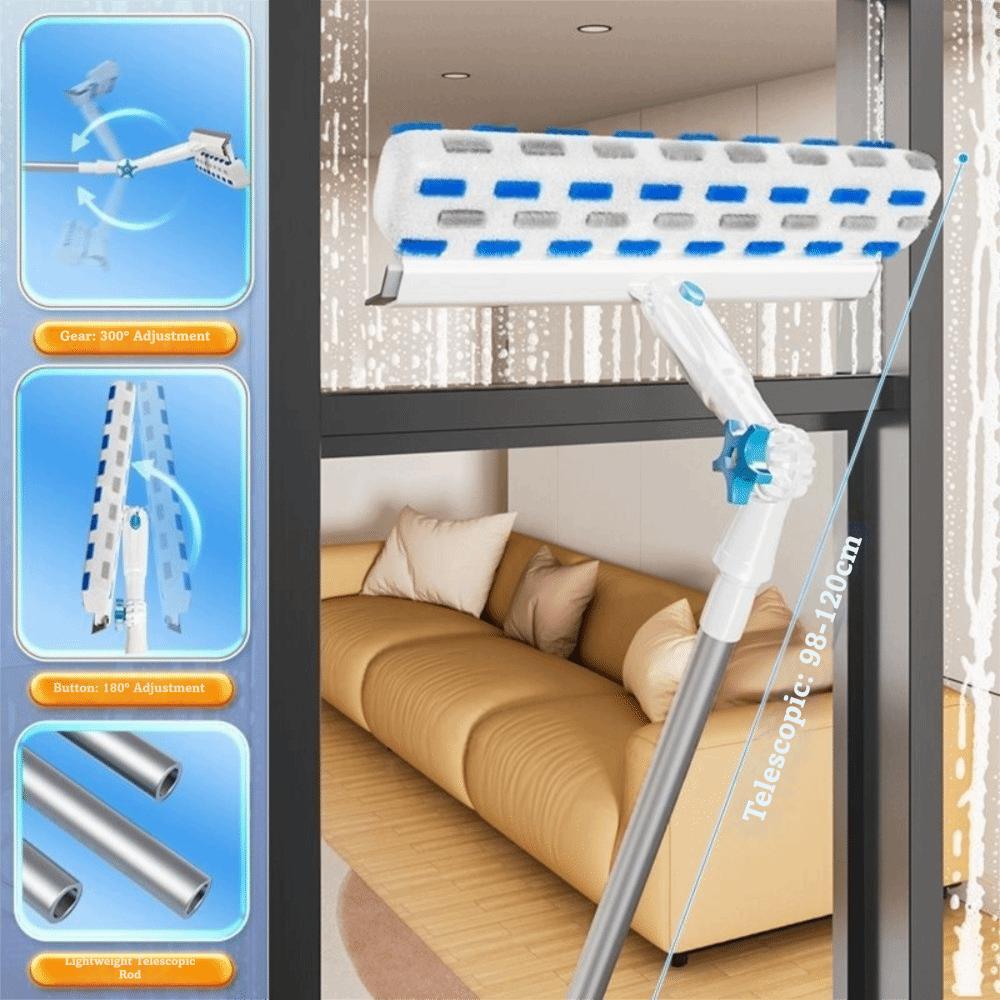 

Adjustable Window Cleaning Tool Telescopic Window Cleaner 360° Glass Wiper Exterior Windows 118cm