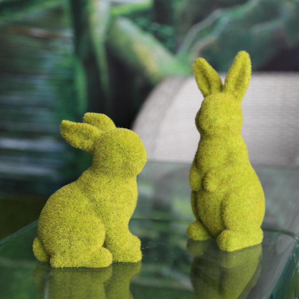 Flocked Rabbit Fairy Garden Statue Figurine Yard Bunny Sculpture Indoor and Outdoor Office Hotel
