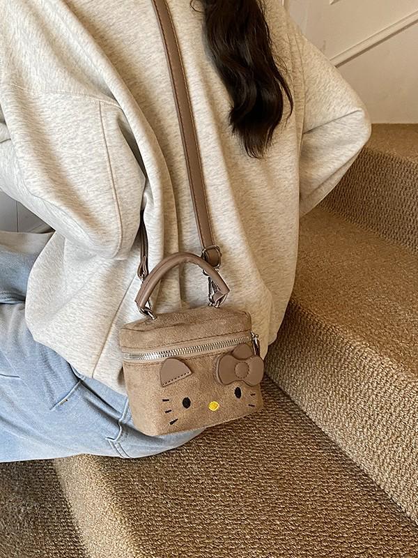 Crossbody Children's Cartoon Kitten Embroidered Handbag & Coin Purse - Cute Autumn/Winter Accessory for Girls