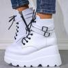 2026 New Spring Autumn Fashion Platform Wedge Boots Ankle Women Punk Style Round Toe Cross Tied Women's Boots Botines De Muj
