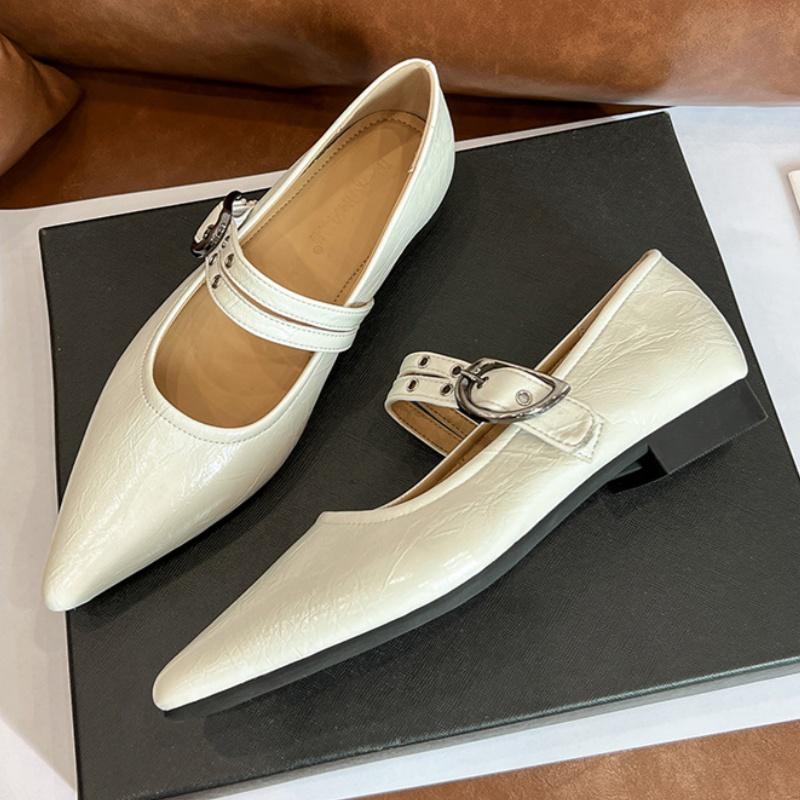 Modedesigner Damen Flats 2025 Frühling Neu Retro Spitzschuh Damen Schuhe Elegant Temperament Bequeme Schnalle Damen Flats