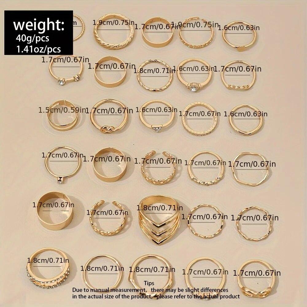 30 buc Inele elegante de stivuire La modă Infinit / Lanț / Design cu noduri Încrustate Strass Auriu Ținute de zi cu zi Accesorii pentru petrecere
