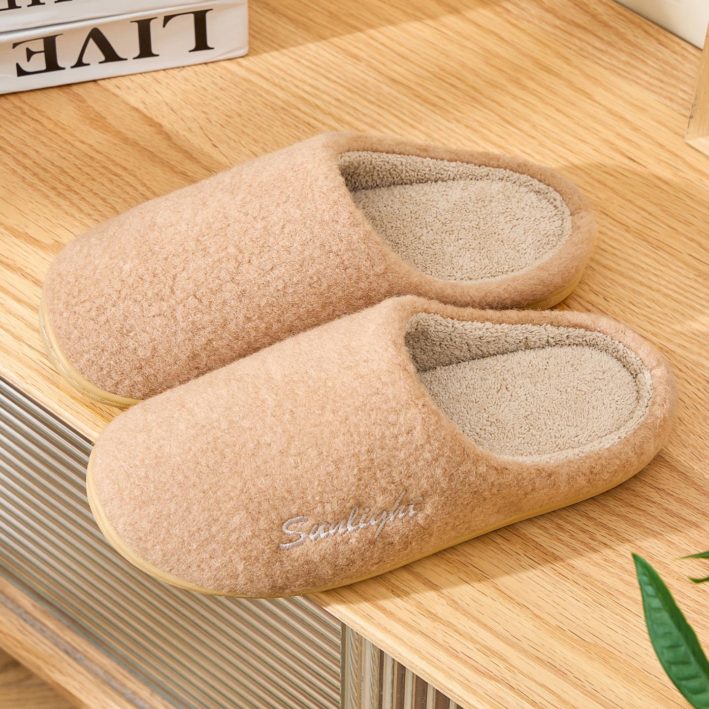 

Winter Women Home Slippers Plush Warm Flat Slides Breathable Soft Non-slip Slippers Indoor Outdoor Men Casual Slippers 36-37