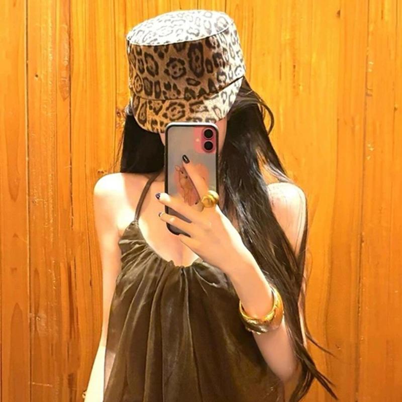 Winter Autumn Soft Stretchable Leopard Pattern Beret Cap Breathable Faux Suedes Unisex Fashion Headwear