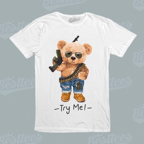 KIDS/MEN/WOMEN Cute Funny Teddy Bear Attitude Try Me Tough Guy T-Shirt S разноцветный