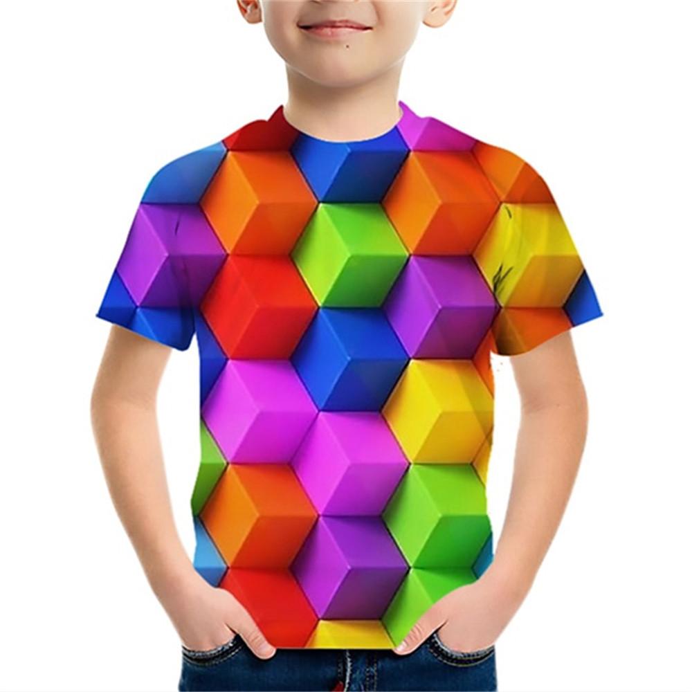 

Детская одежда с 3d принтом Футболка с цветными частицами Детская одежда для мальчиков и девочек для мальчиков Детский топ Летняя повседневная футболка с короткими рукавами от 3 до 12 лет 130