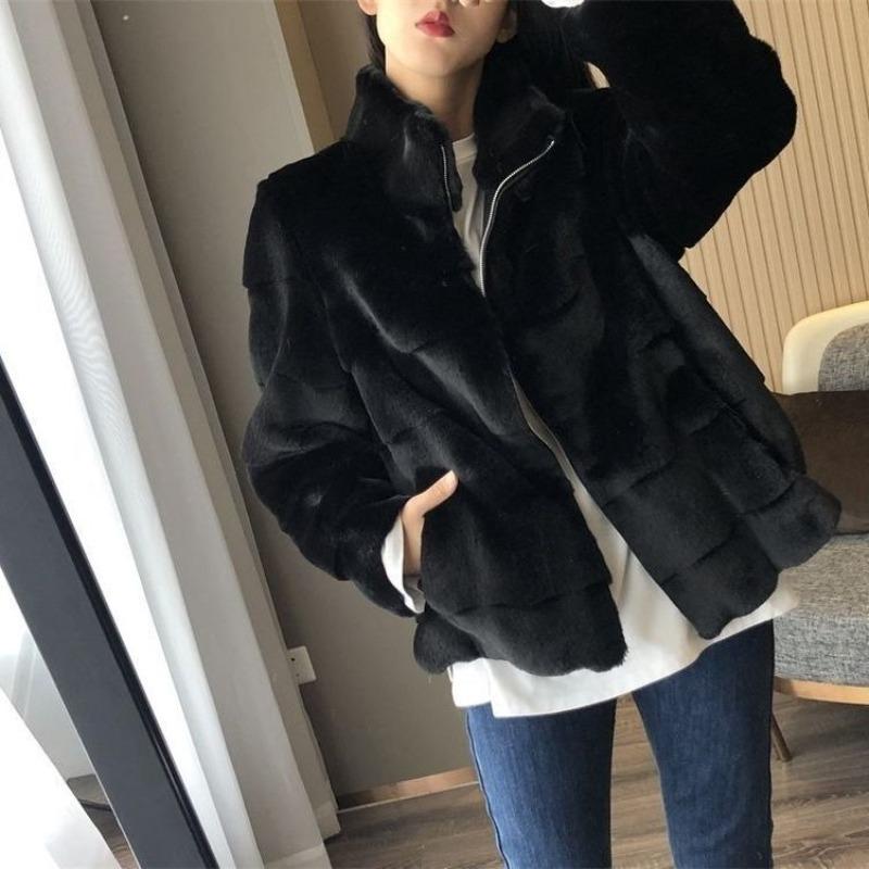 

New Danish Mink Imitation Fur Coat Short Female Winter Mother Imitation Mink Thickened Coat Small Man 2XL чёрный