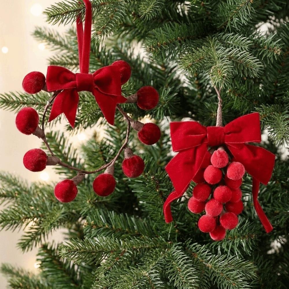 Red Fabric Velvet Bow Christmas Ornament Christmas Grape Hanging Decorations Fireplace Decor