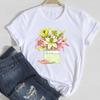 (Asian Size) Clothing Casual Tee Top Watercolor Floral Flower Style 90s Fashion T Shirt Short Sleeve Women Print Lady Female O-neck Graphic T-shirt