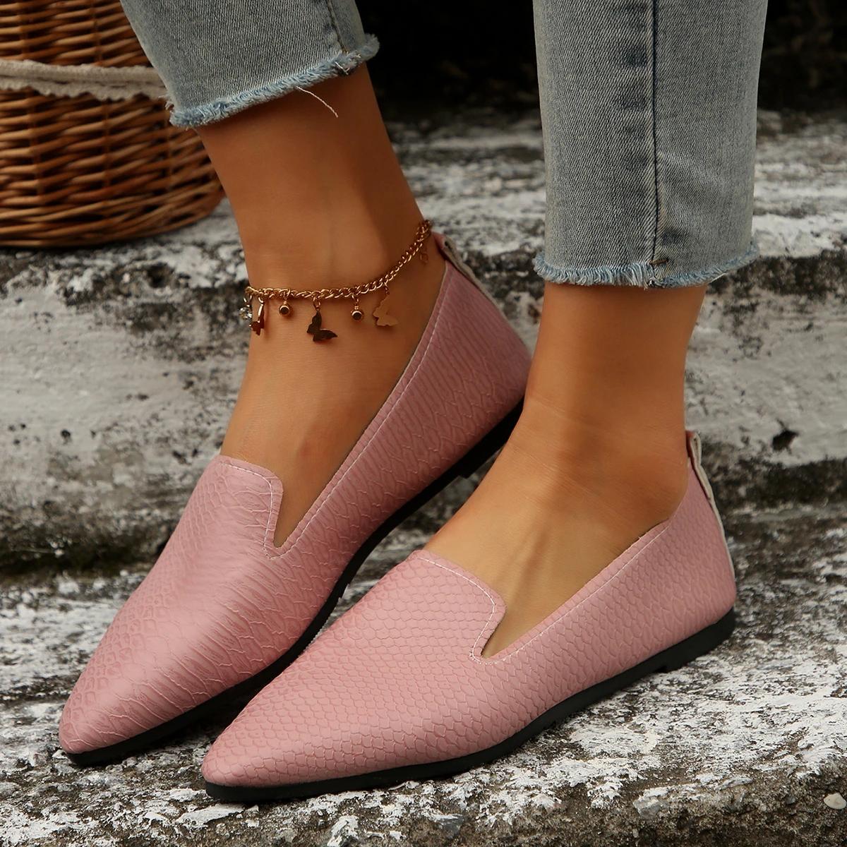

French retro pointed flat shoes women s spring and summer comfortable soft sole slip-on casual small leather shoes large size 43 36