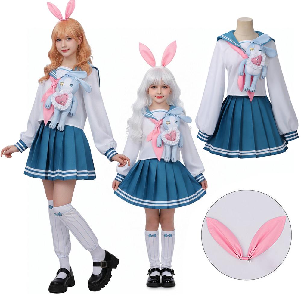 Dorothy Cosplay Costume Set Jk Uniform Anime Game Character Cos Outfit Cute Rabbit Heart-print Shirt And Pleated Skirt Suit