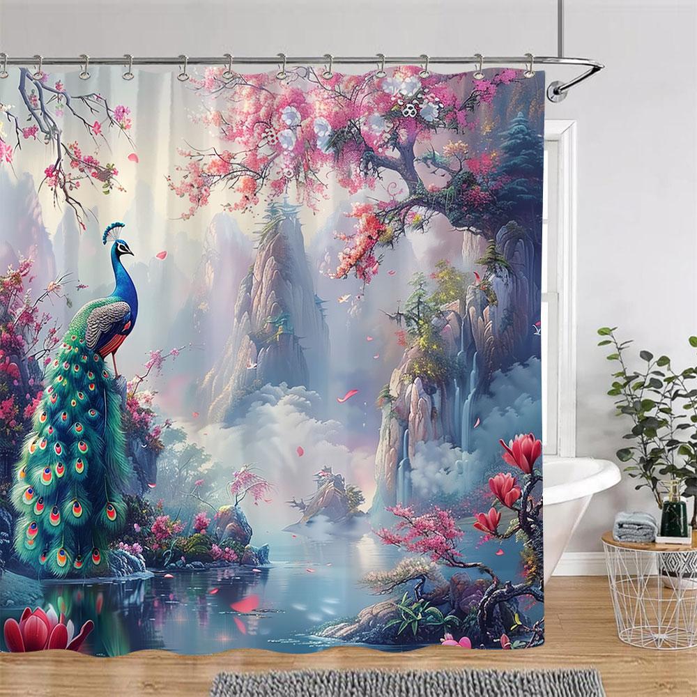 

Peacock Shower Curtain Botanical Tropical Palm Leaves Jungle Wildlife Watercolour Art Creative Shower Curtain Bathroom Decor Set W60H190(CM)-1 Pcs