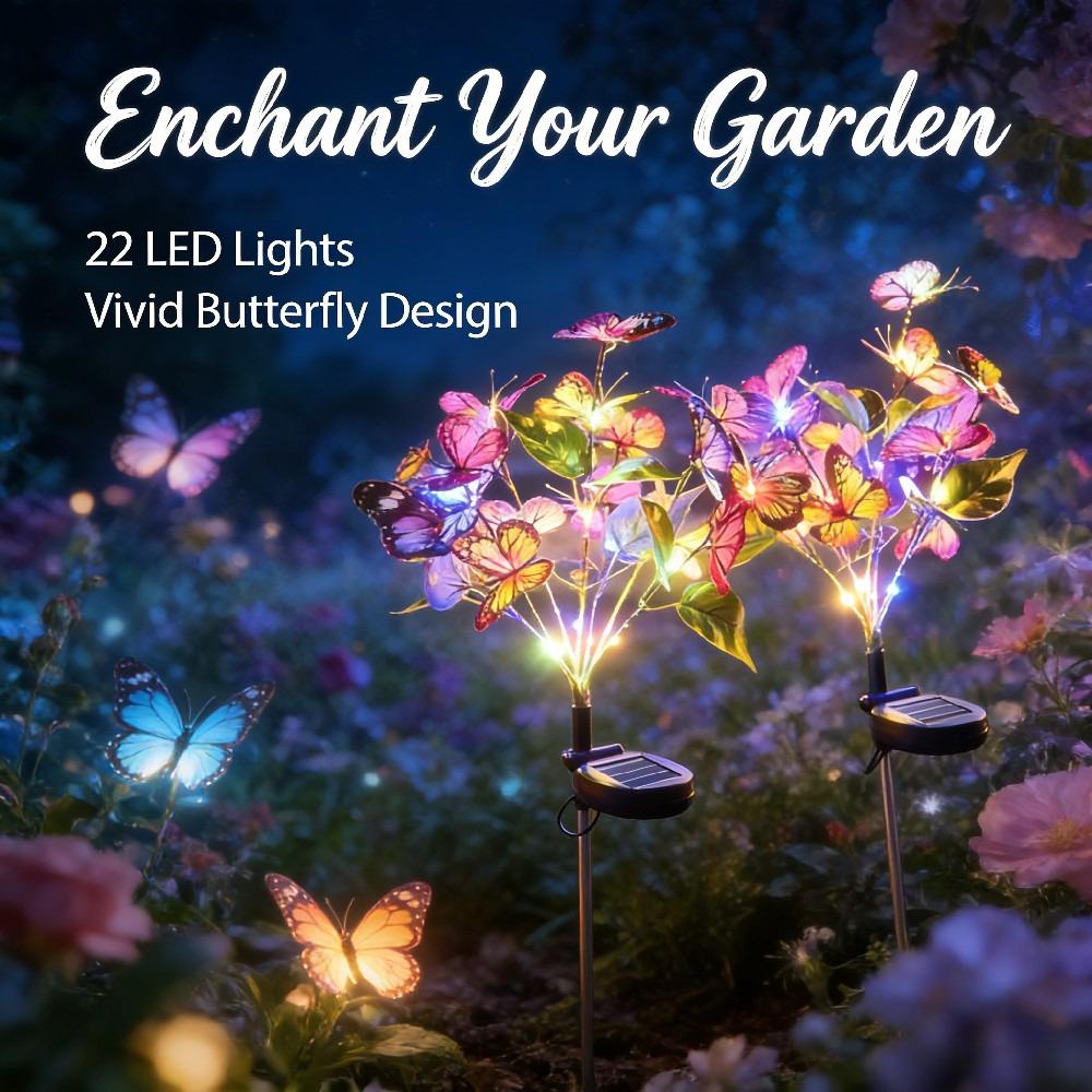 2/1PC Solar Butterfly Flower Floor Lamp, Outdoor Solar Courtyard Lamp, Metal Pole, Very Suitable for Garden, Courtyard and Lawn Decoration