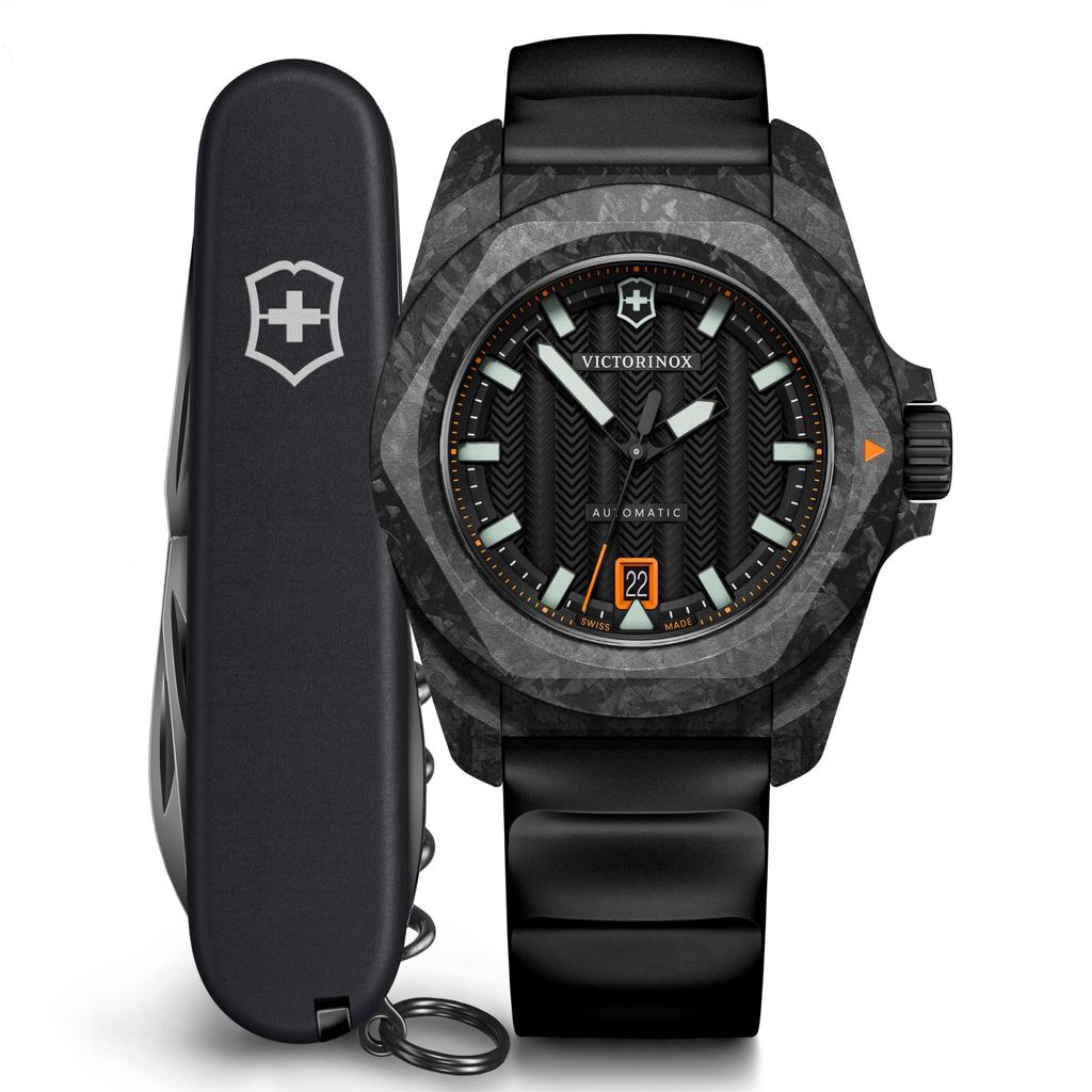 VICTORINOX Automatic Watch Analog Waterproof Automatic Winding Black Dial Black Rubber Strap Carbon Composite Case Multi Tool Set Strap Replacement 5