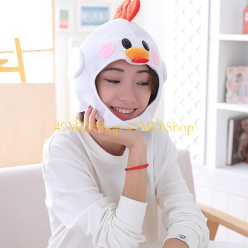 49MD Novelty Funny Cartoon Chicken Animal Plush Hat Stuffed Toy Full Headgear Cap Cosplay Costume Winter Festival Party Dress Up
