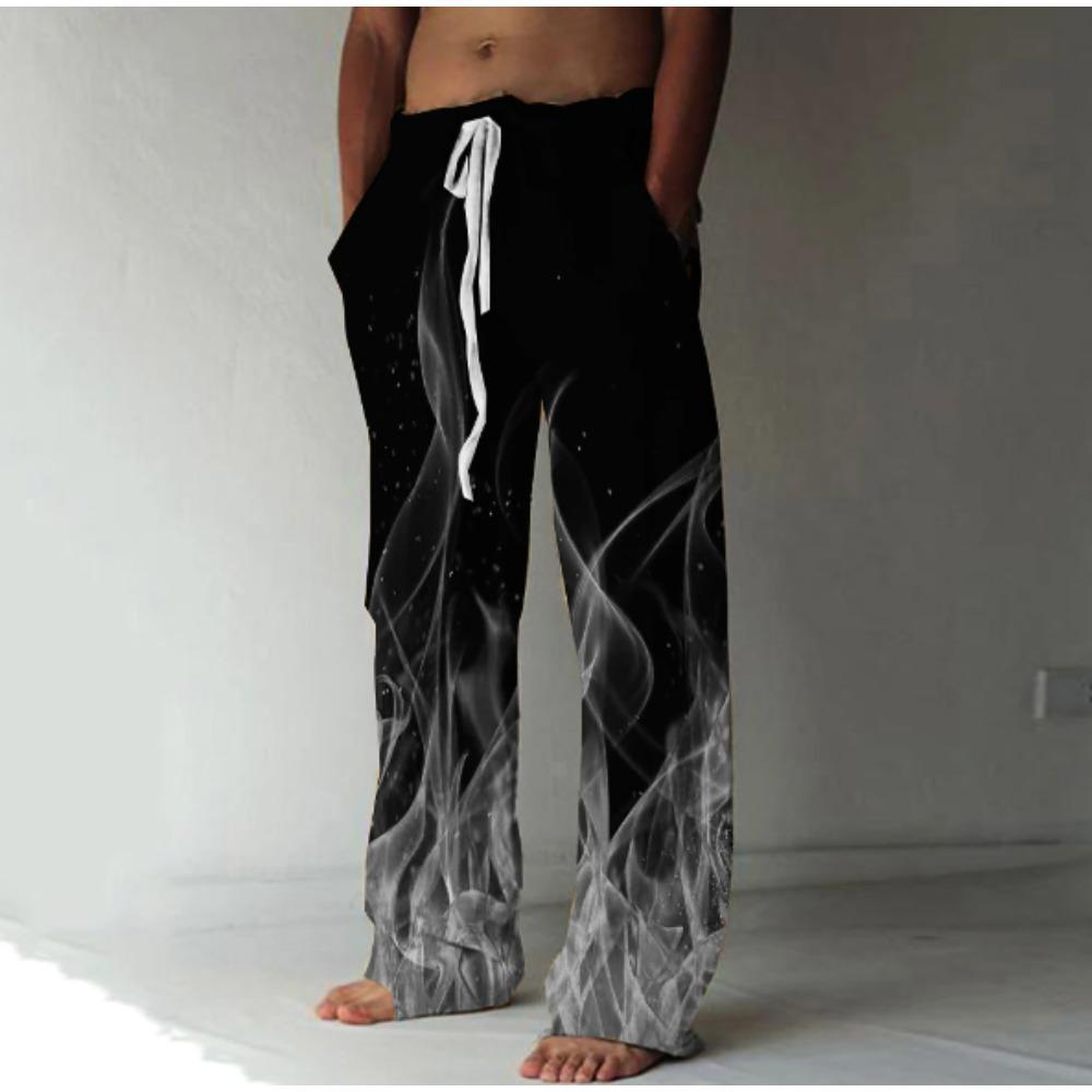 Men's 3D Flame Printed Baggy Casual Trousers, Elastic Drawstring Waist with Pockets, for Spring Summer Home Outdoor Vacation