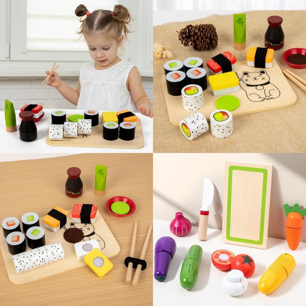 Pretend Kitchen Play Toy Wooden Sushi Cake Children Learning Creative Play Gift