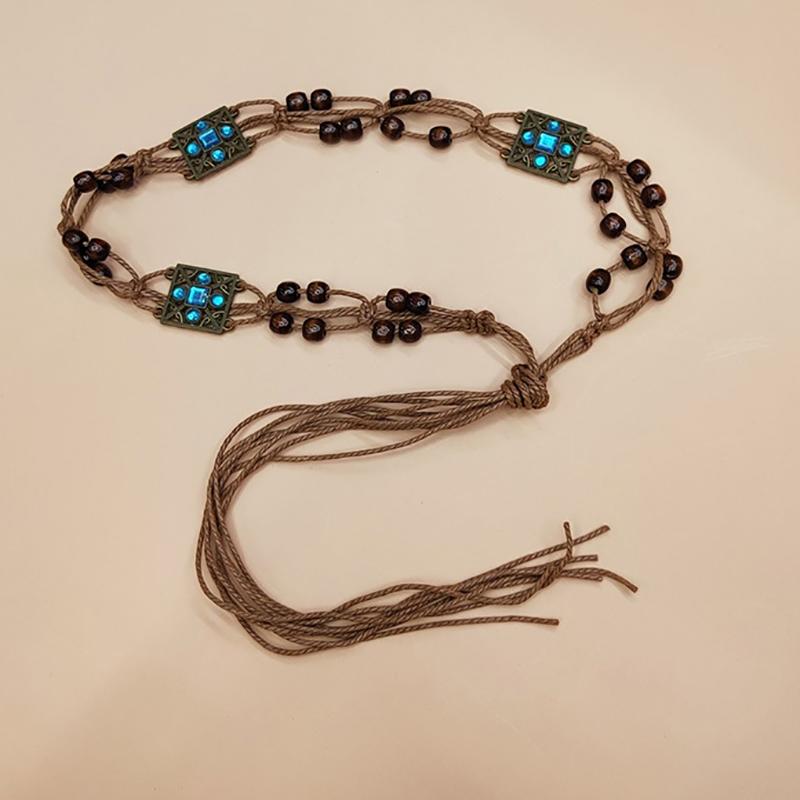 

Пояс женский с бабочкой в стиле бохо, водными бриллиантами, этническим узором, деревянными бусинами, повседневный, в стиле отпуска, на талию