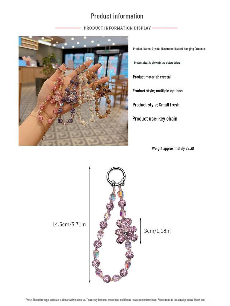 Clay Bear Rhinestone Keychain: Exquisite Crystal Beaded Bracelet Charm for Bags & Keys