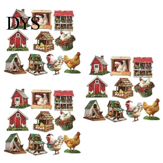 Creative Chicken Pattern Pendants 10/20/30Pcs 2D Flat Farmhouse Wooden Hanging Ornament, Rooster Hen Coop Barn Rustic Farm Animal for Xmas Tree