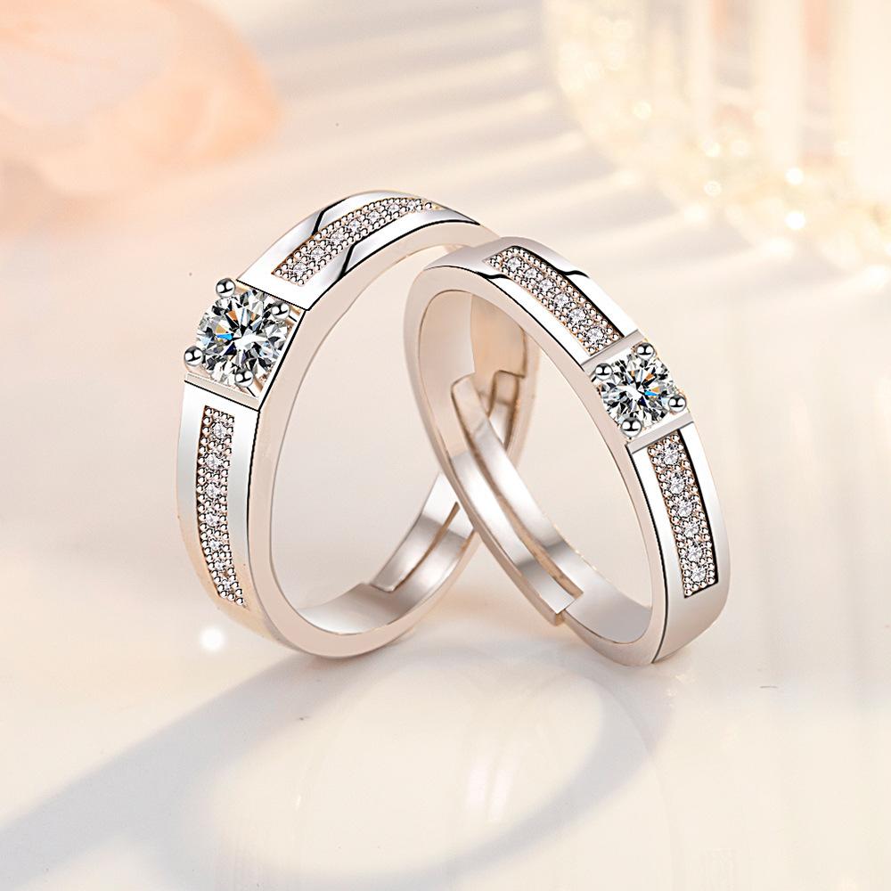 2Pcs 925 Silver Couples Ring Sets Light Polishing Simple Ring for Woman Man Classic Wedding Fine Jewelry Circle