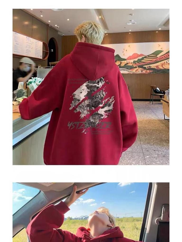 Men's Retro Graffiti Fleece Hoodie - Autumn/Winter Trendy Casual Loose Fit