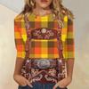 Women Casual Three Quarter Sleeve Oktoberfest Print Round Neck Top Fashion Loose Fit Lightweight Pullover Shirt for Autumn