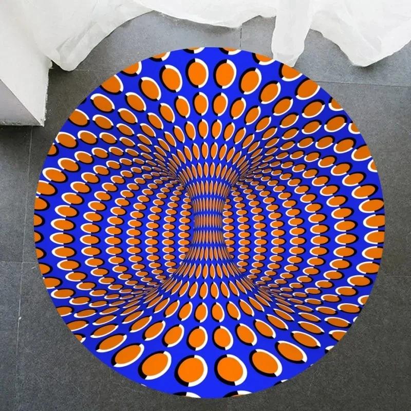 Crystal Velvet Psychedelic Round Rug,Black  White Geometric Illusion Print Non Slip Floor Mat for Living Room,Coffee Table,Decor