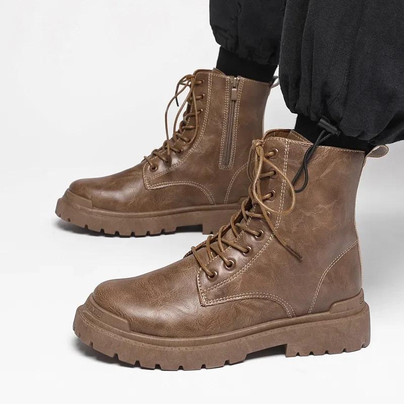 

Men s Boots Autumn Winter Trendy All-match Leather Men Shoes New High-top Wear-resistant Classic Simple Style Casual Boots Men 39