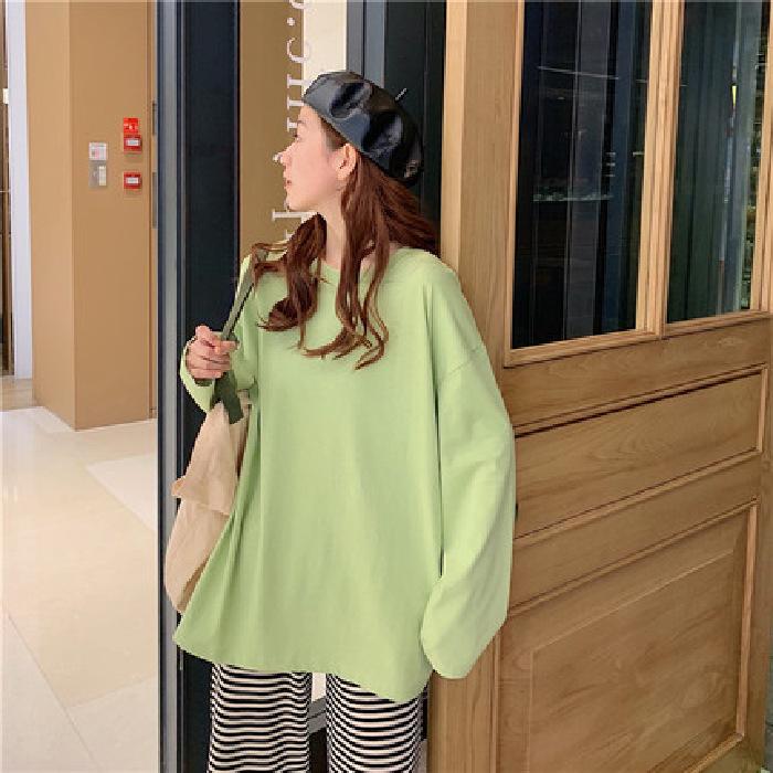 Spring and Autumn Women's Loose Solid Colour Long Sleeve Plus Size Tops