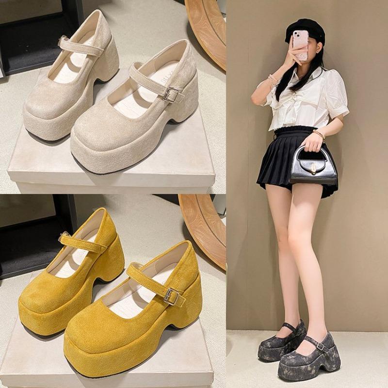Fashion Trifle Platform Mary Jane One Buckle Wedge Heightened Shallow Heel Single