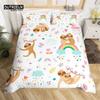 Cartoon Animal Duvet Cover Set Giraffe Elephant Sloth Tiger Zebra Monkey King Bedding Set Floral Lovely Animal Print Quilt Cover