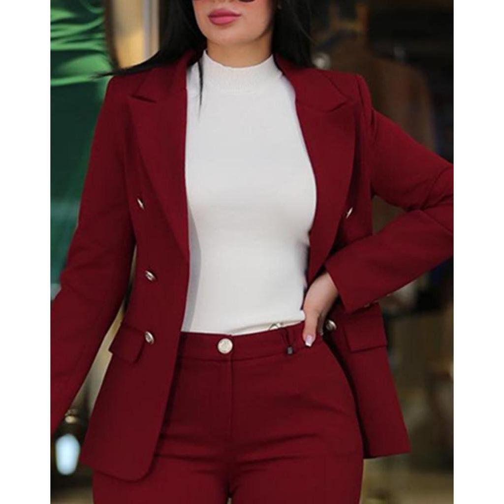 Women's Casual Stylish Two-Piece Suit Set - Elegant Office Blazer & Pants for Commuting, Modern Workwear