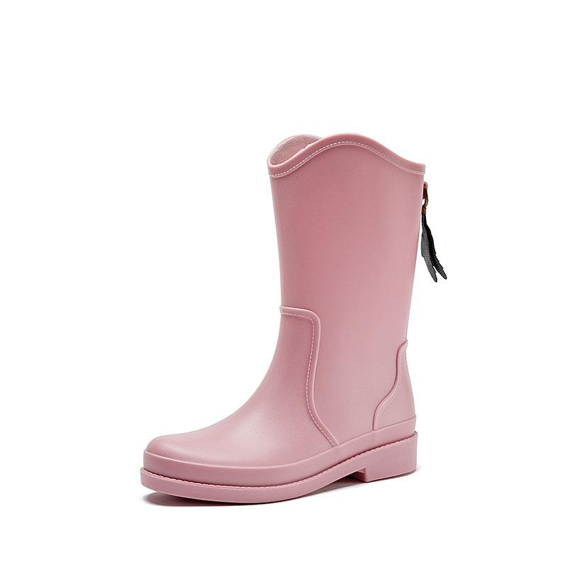 High Tube Rain Shoes Women's Fashion Rain Boots Outdoor Waterproof Shoes Rubber Shoes Velvet Medium Tube Kitchen Non-slip Water Boots Women