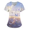 Women's T-shirt V-neck Nurse Uniform Commuting Comfortable Short Sleeved Butterfly Printed T-shirt for Women