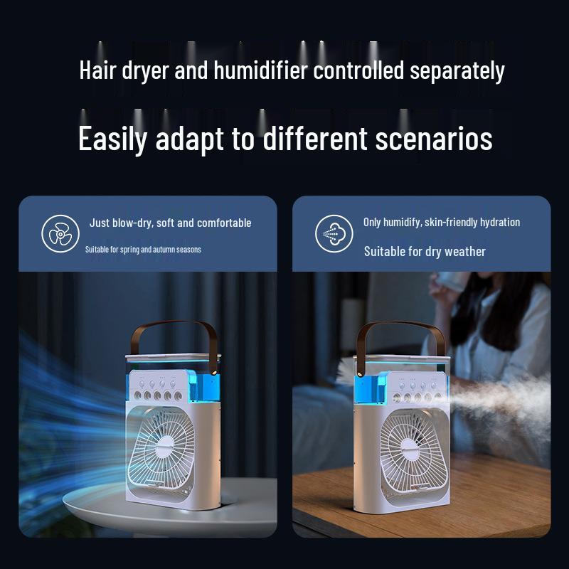 Ventilatore da scrivania USB compatto con timer, oscillazione refrigerante, spruzzo umidificante e design a cinque fori per uso interno