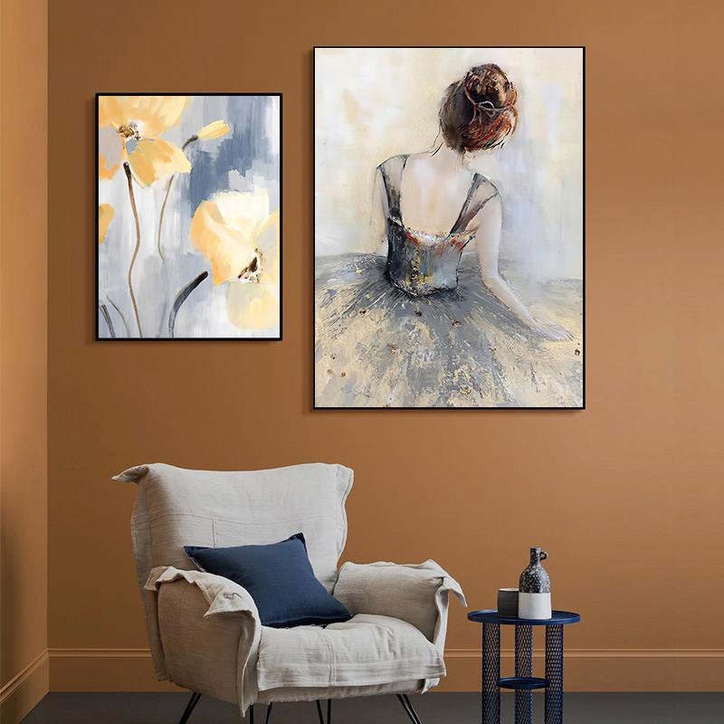 Abstract Canvas Painting Retro Yellow Flower Poster Print Modern Wall Art Pictures for Living Room Bedroom Nordic Home Decor