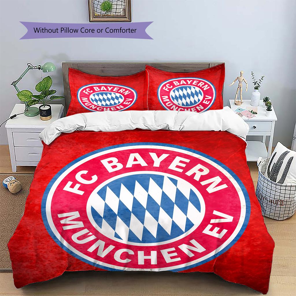 FC Bayern München Team Logo Muster Bettwäsche Heimdekoration Geburtstagsgeschenk (1 Bettbezug + 2 Kissenbezüge, ohne Füllung)
