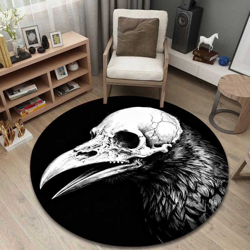 Artistic Round Skull Multicolor Accent Rug, Non-Slip Floor Mat for Kids Room