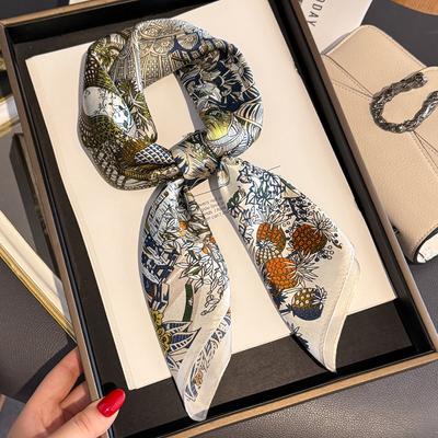 Light Luxury Temperament Tropical Jungle European and American Style 71 Silk Square Scarf Women's Versatile Shawl Scarf High Sense Send Mother