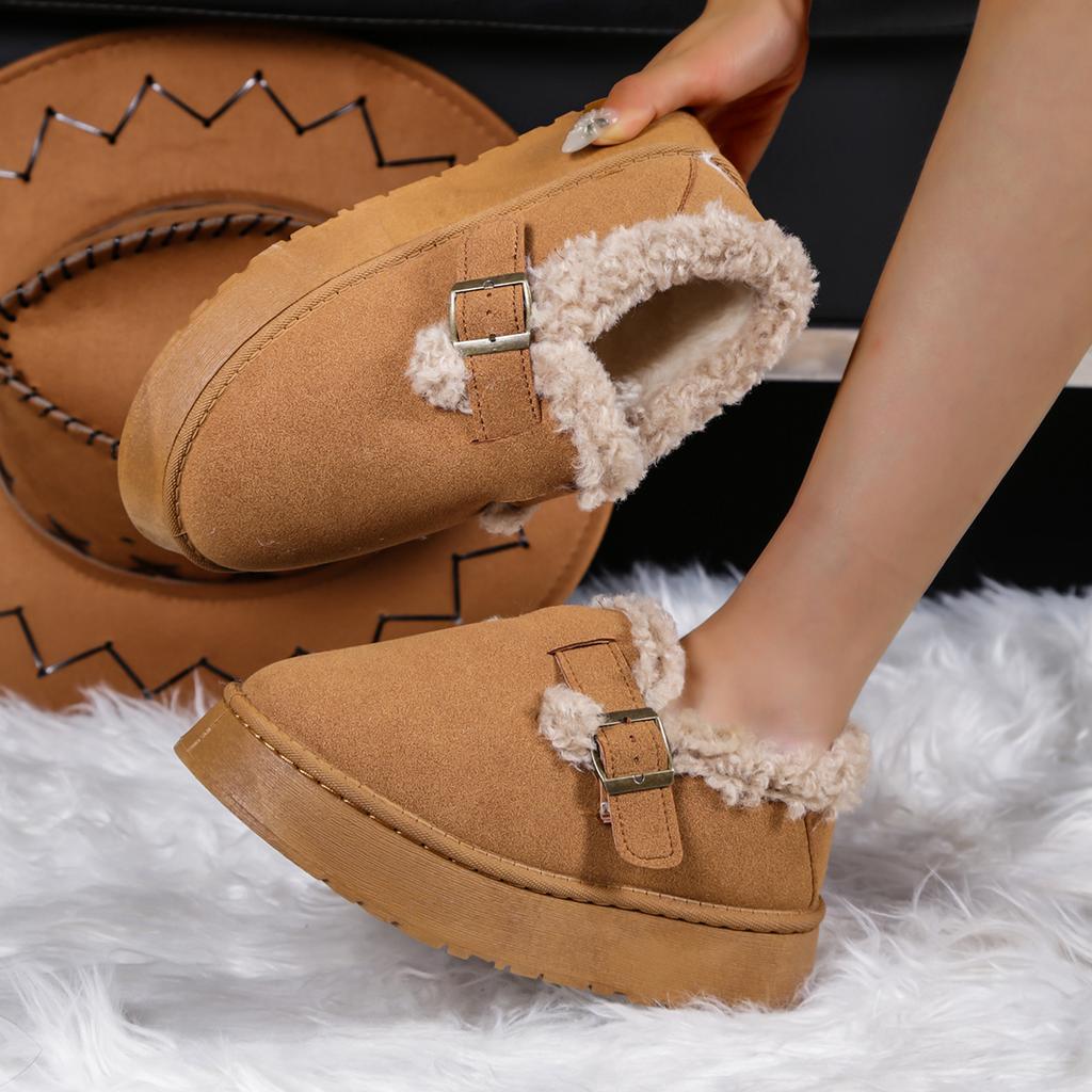Mode Damen Stiefeletten Winter Bequeme Freizeitschuhe Runde Zehenpartie Plateau Baumwollschuhe Damen Dicke Sohle Plüsch Lässige Schneestiefel