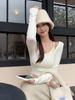 Pure Style Two-Piece Long-Sleeve Ruffle Top: Slim-Fit, Versatile Korean Fashion