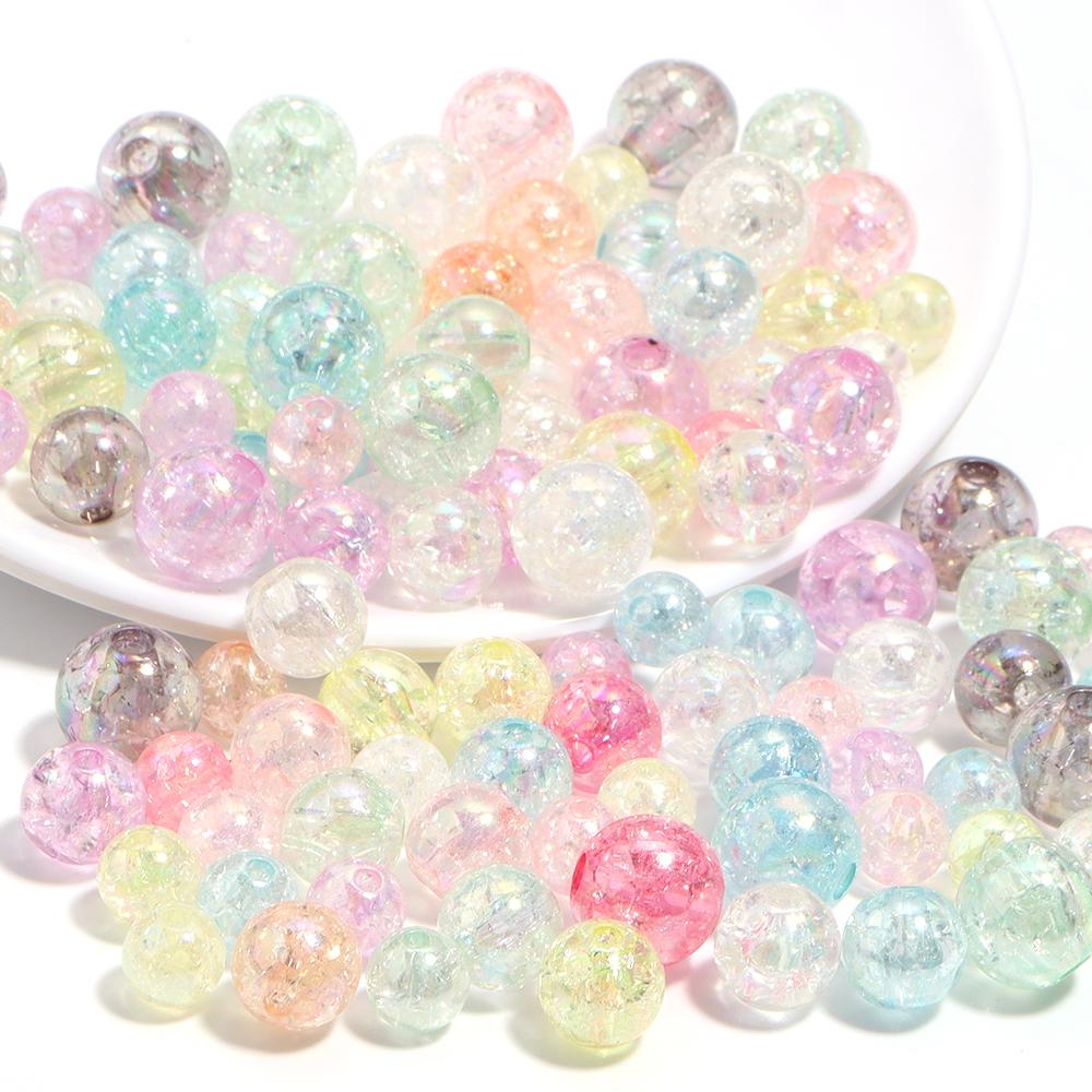 50/100pcs Cracked Acrylic Beads Candy Color Mixed Round Loose Spacer Beads For Jewelry Making DIY Bracelets Necklace Accessories