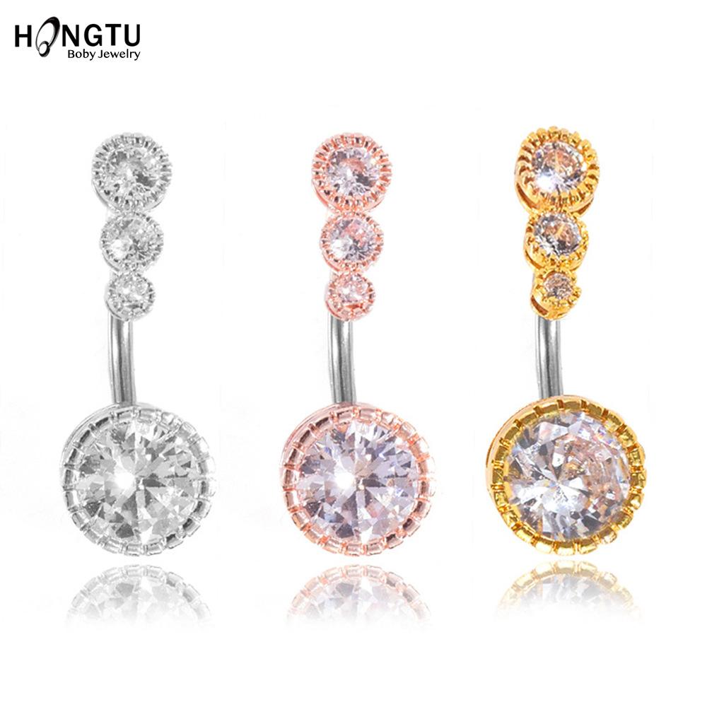 Navel Crystal Heart Bar Belly Button Ring 316l Surgical Steel Cz Body Jewellery