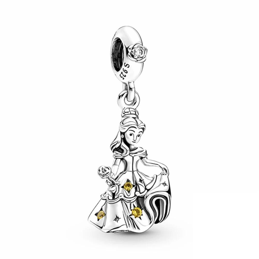 925 Silver   Princess Charm Pendant Fit  Bracelets DIY Women Jewelry Exquisite