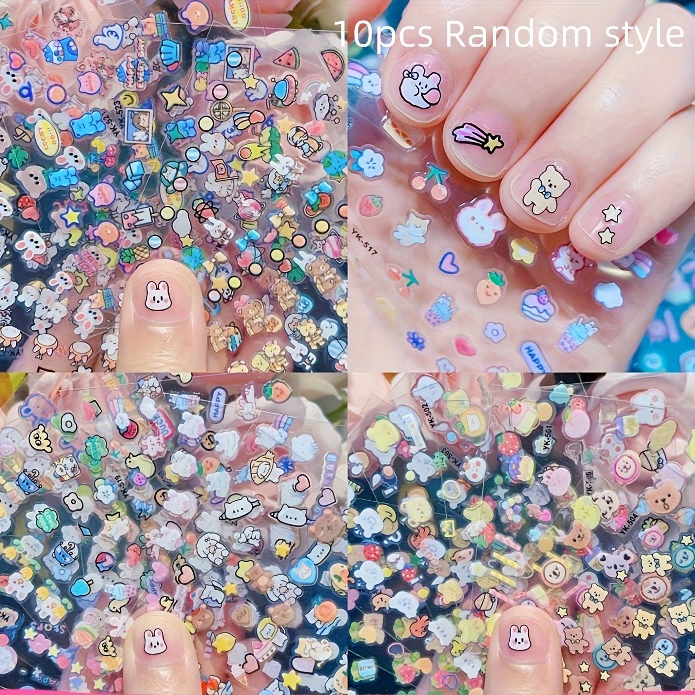 

10pcs Cute Cartoon Nail Art Stickers Set - Sparkling Rabbit & More, Self-Adhesive Decals for Women