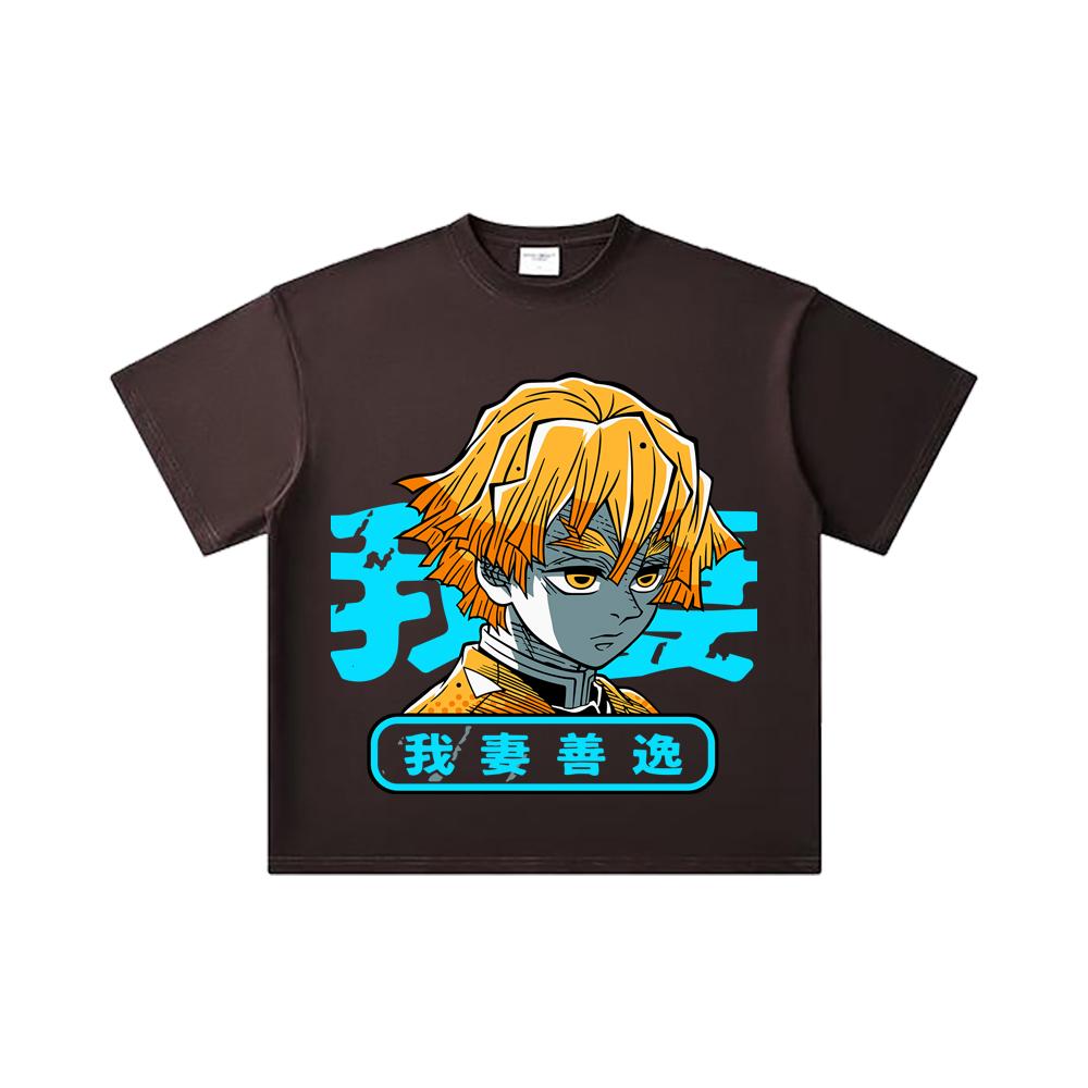 260 GSM Double Yarn 32 Count 100% Cotton Demon Slayer V100 Zenitsu Print Unisex Heavy Cotton T Shirt